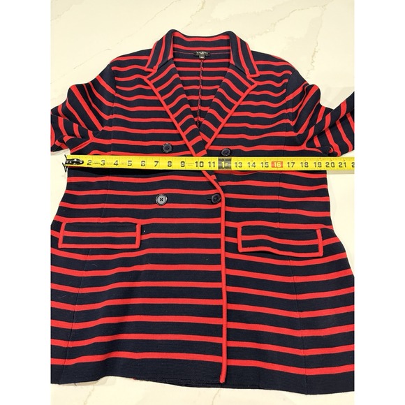 Talbots Blazer Womens XLP Red Blue Striped Knit Double Breasted Career Preppy - Picture 6 of 9